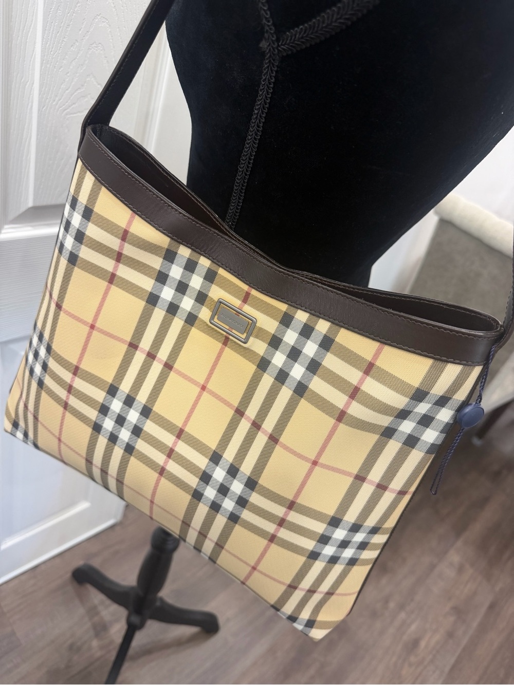 Burberry London Shoulder Bag with Dark Brown Leather Trim